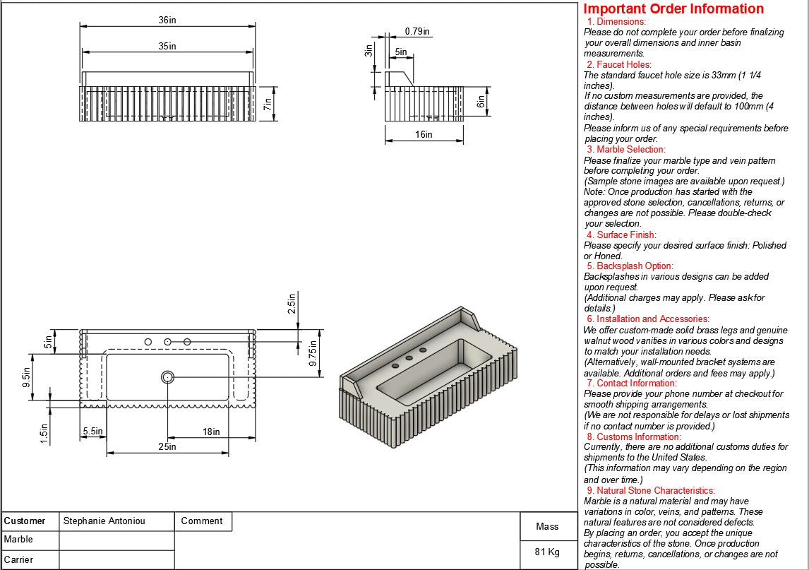Stephanie Antoniou Custom Order MARBLE + SILVER METAL LEG