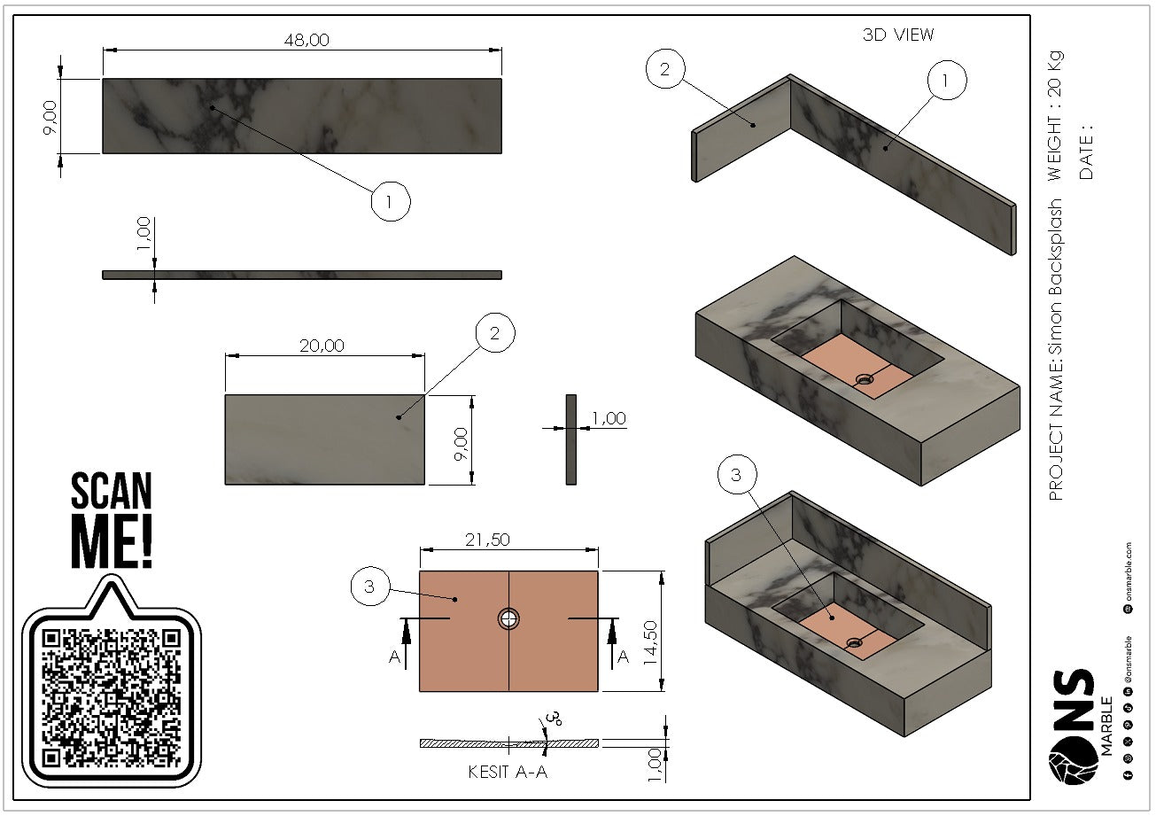 Simon Chernin Backsplash + Marble Piece Custom Order