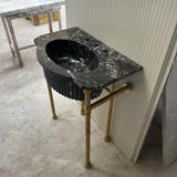 Black Marble Pedestal Sink with Brass Legs