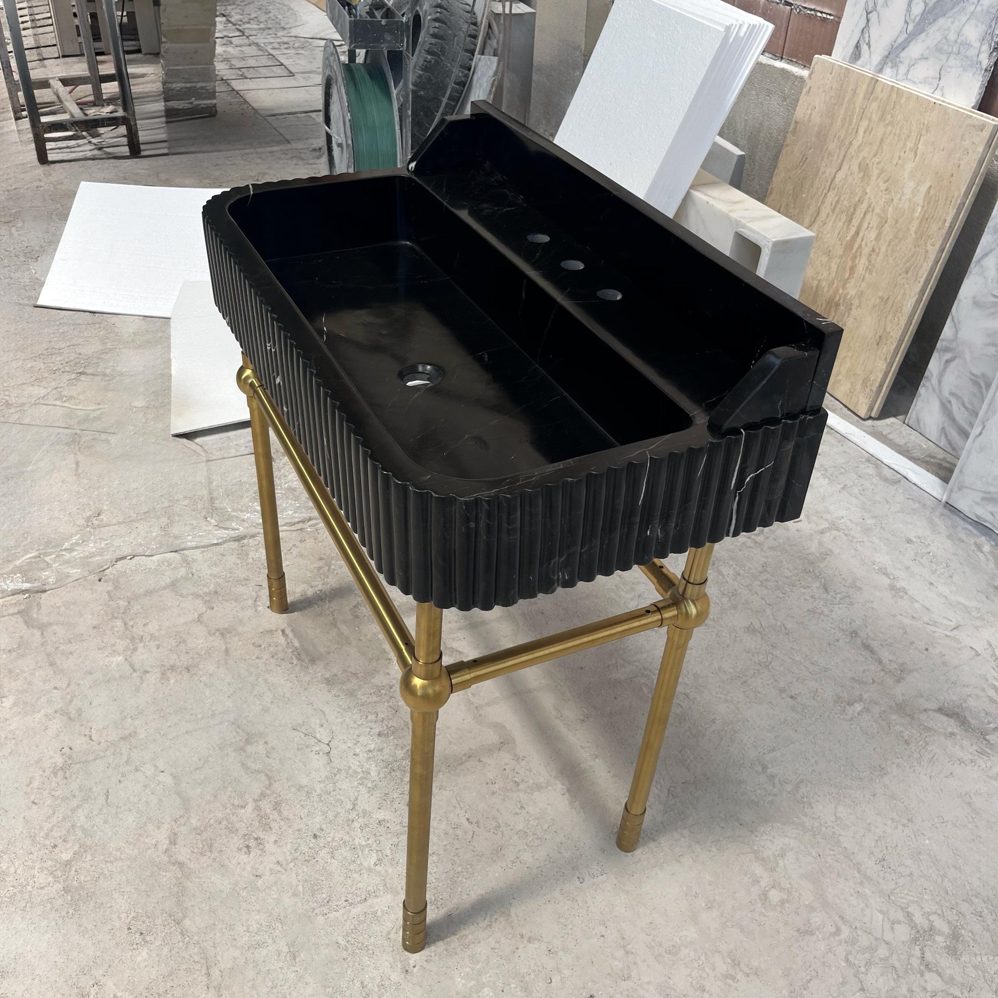 Black Marble Sink with Brass Console 