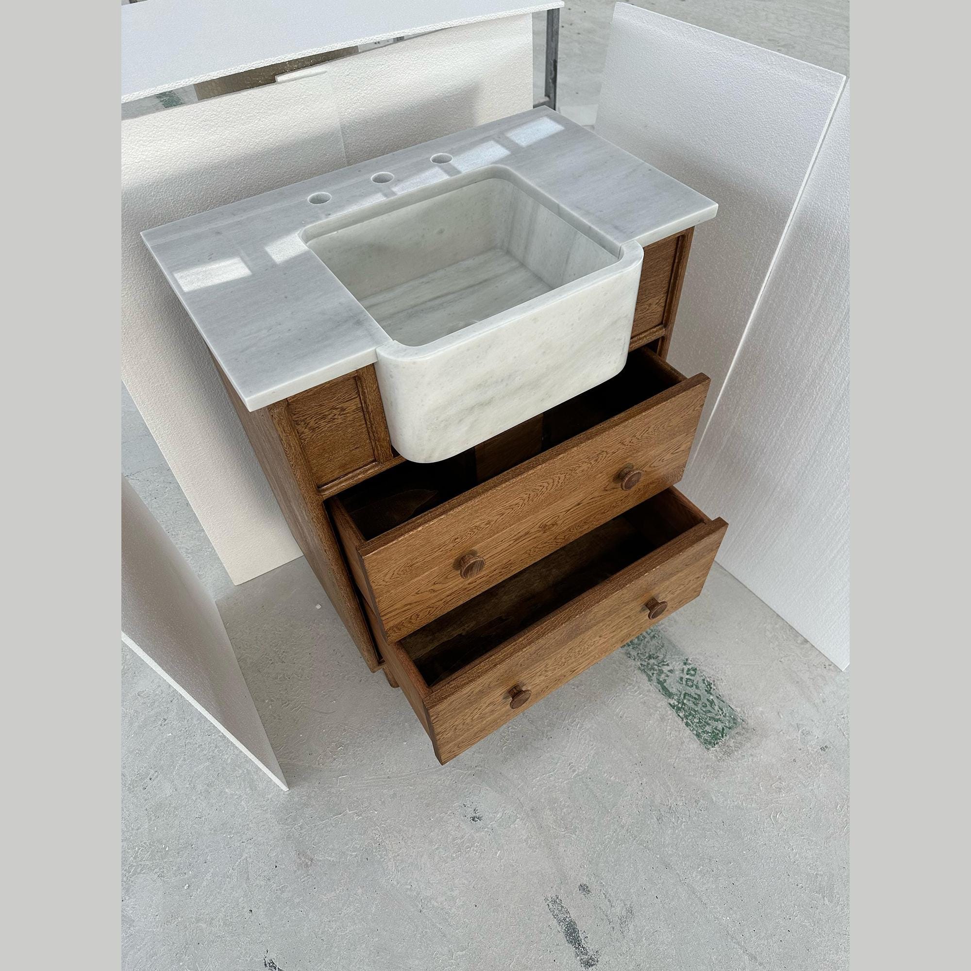 carrara marble sink dresser with drawers
