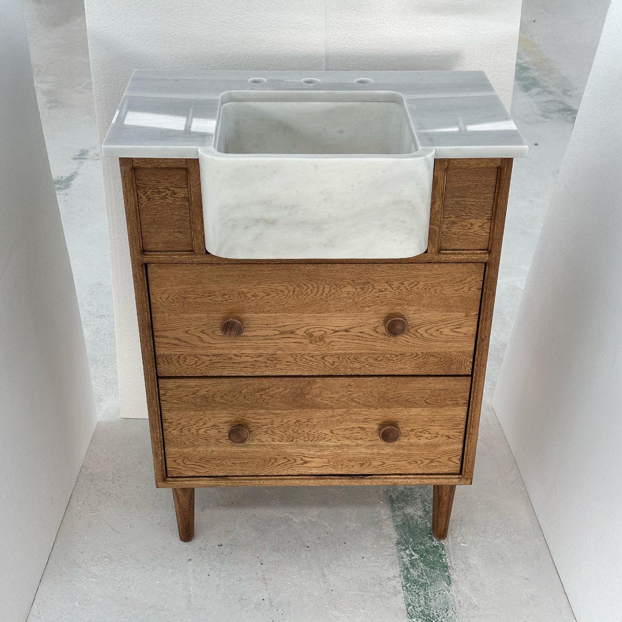 carrara vanity with solid wood cabinet base