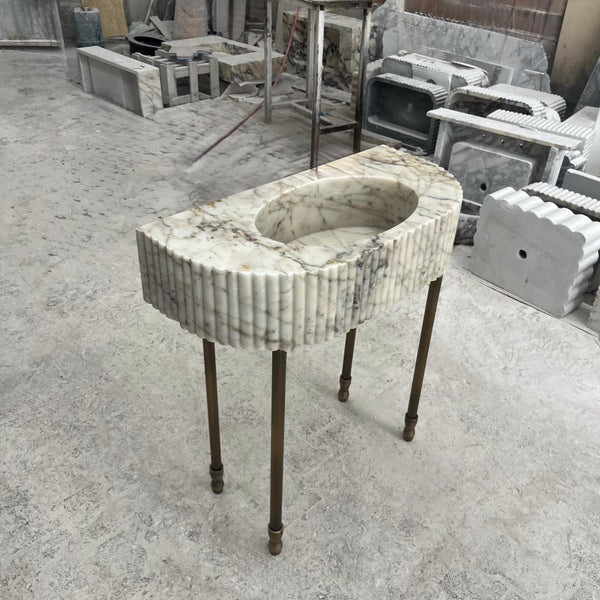 Fluted Calacatta Monet Marble Demilune Console Sink M6M24
