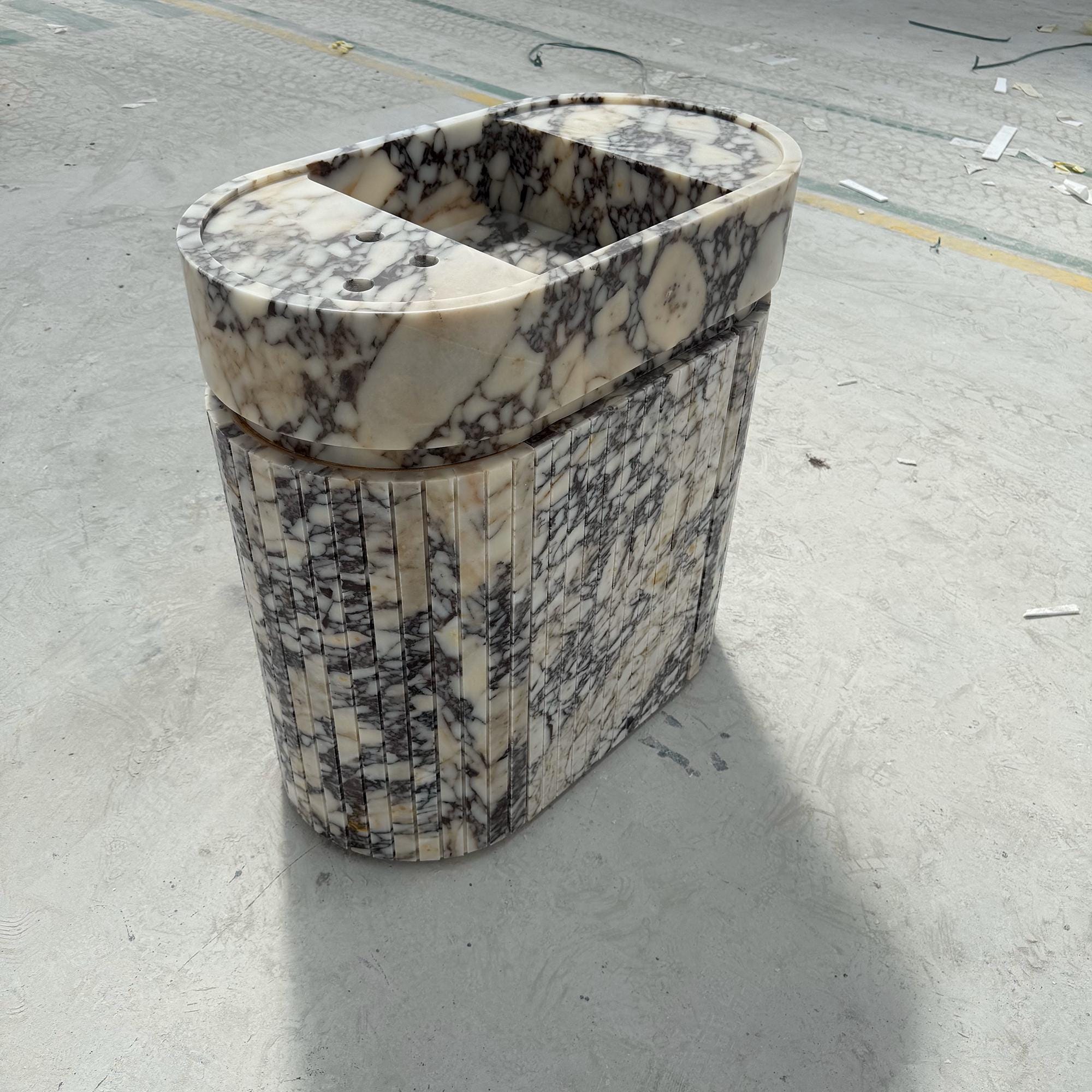 fluted marble vanity sink