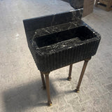 Fluted Pietre Notte Natural Marble Sink with Brass Legs & Backsplash