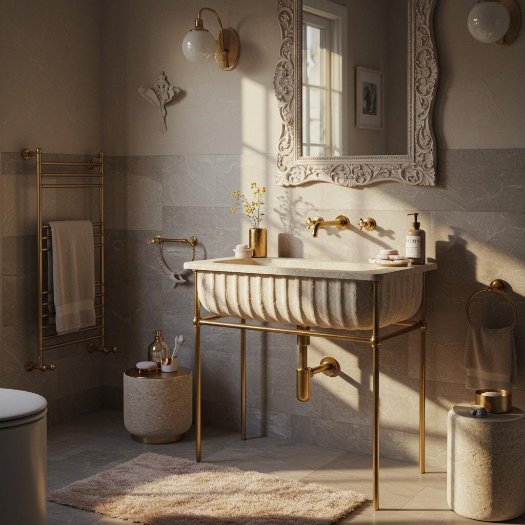 Fluted Travertine Marble Sink