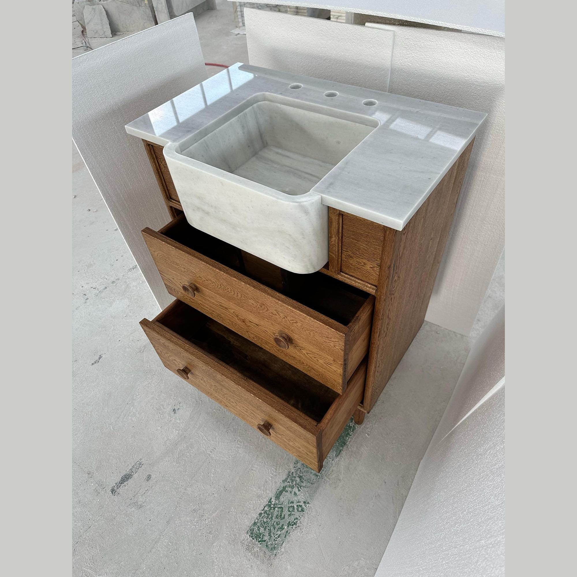 freestanding carrara marble sink unit
