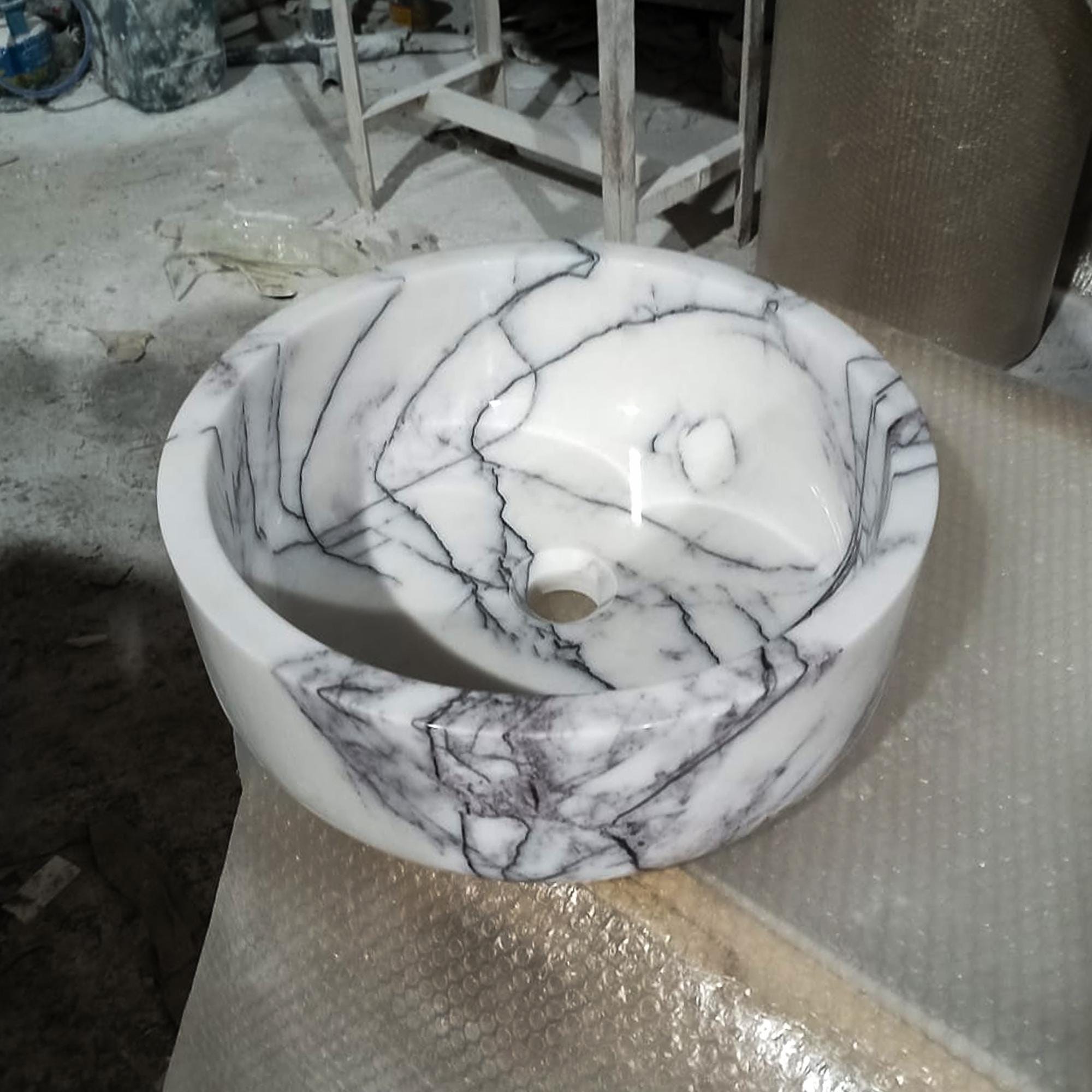 handcrafted carrara marble round sink art