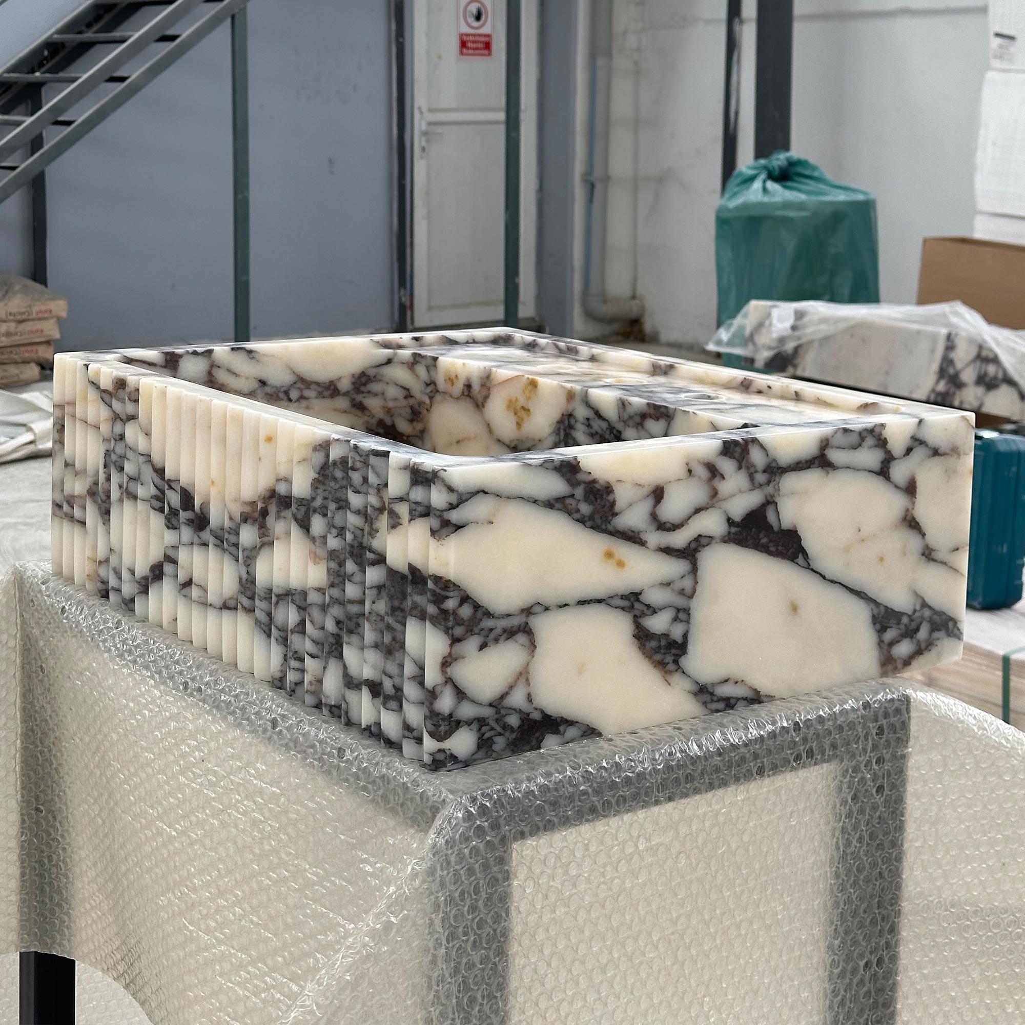 handcrafted fluted calacatta viola stone sink