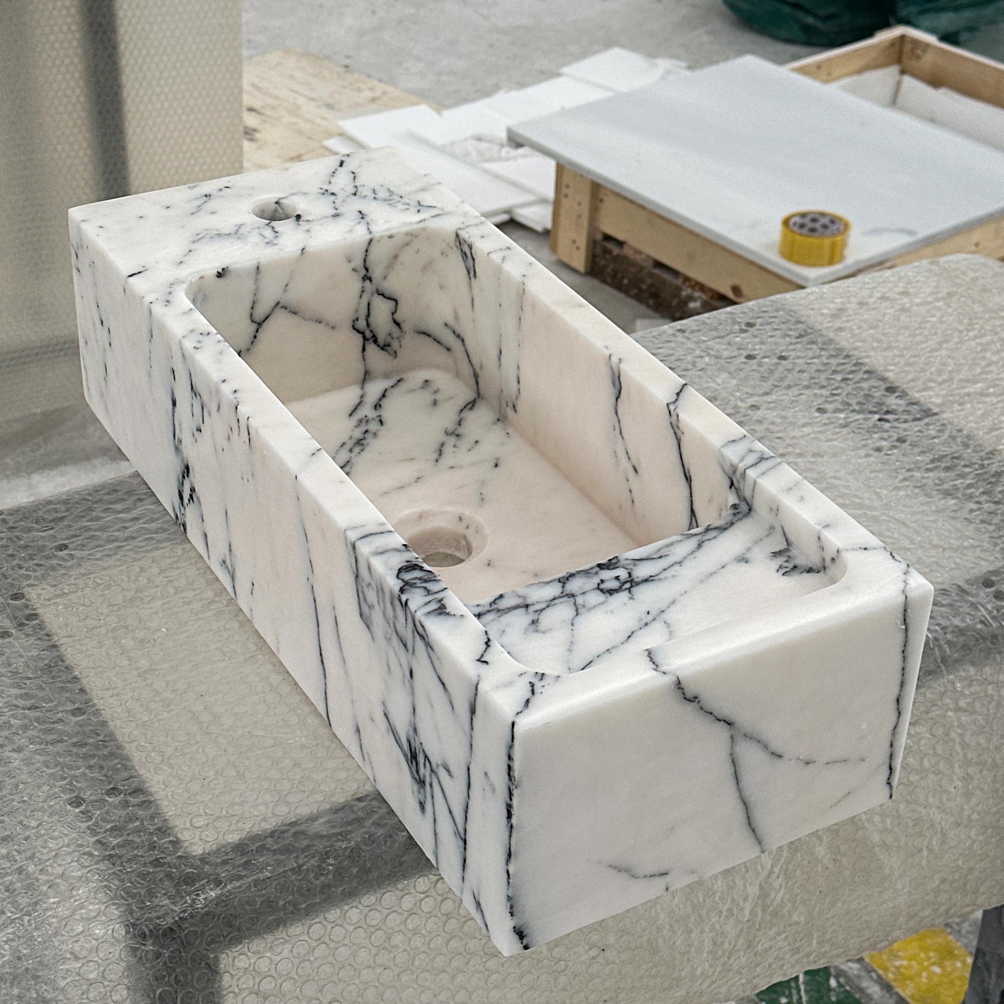 Small Lilac Marble Sink – Rectangular Vessel Design for Wall Mount or Compact Powder Room Vanity Use M6S32