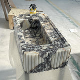 Calacatta Viola Marble Sink | Fluted Vanity Basin | Luxury Rectangular Stone Washbasin M6S46