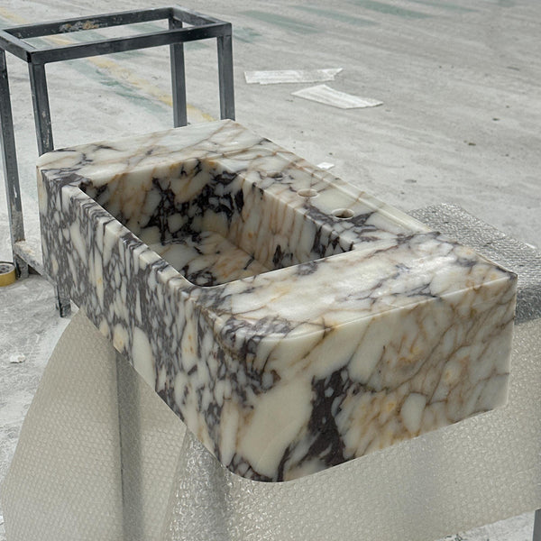 Calacatta Viola Marble Sink – Rectangular Polished Block Design for Luxury Countertop Vanities M6S37 hover