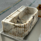 Calacatta Gold Marble Sink – Fluted Rectangular Stone Basin with Rounded Edges for Luxury Powder Room Vanities M6S41