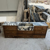 Luxury Calacatta Viola Marble Sink with Brass Base | Bathroom Vanity Console | Natural Stone Sink Basin for Interior Design M6F006