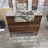 Apron Front Calacatta Viola Marble Sink with Walnut Vanity – Handmade Natural Stone Bathroom Console for Elegant Powder Room Decor M6F003