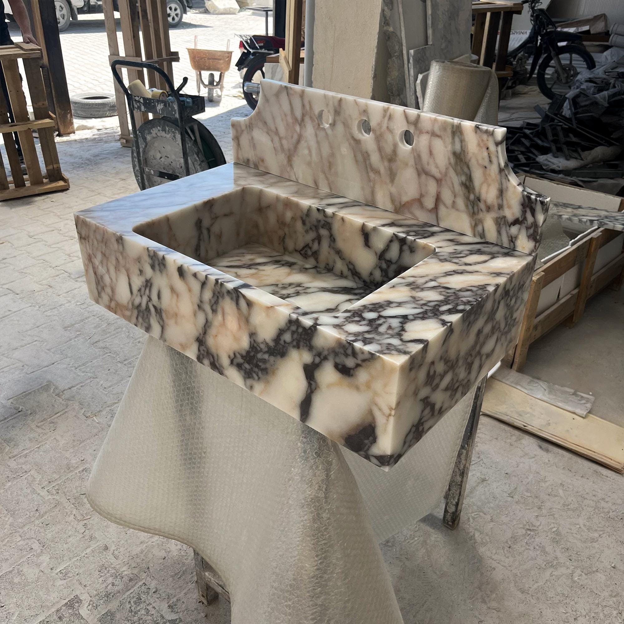 Aura Viola Marble Wall Mounted Sink – Luxury Natural Stone Bathroom Vanity, Floating Sink, Custom Marble Basin for Interior Design M6S013