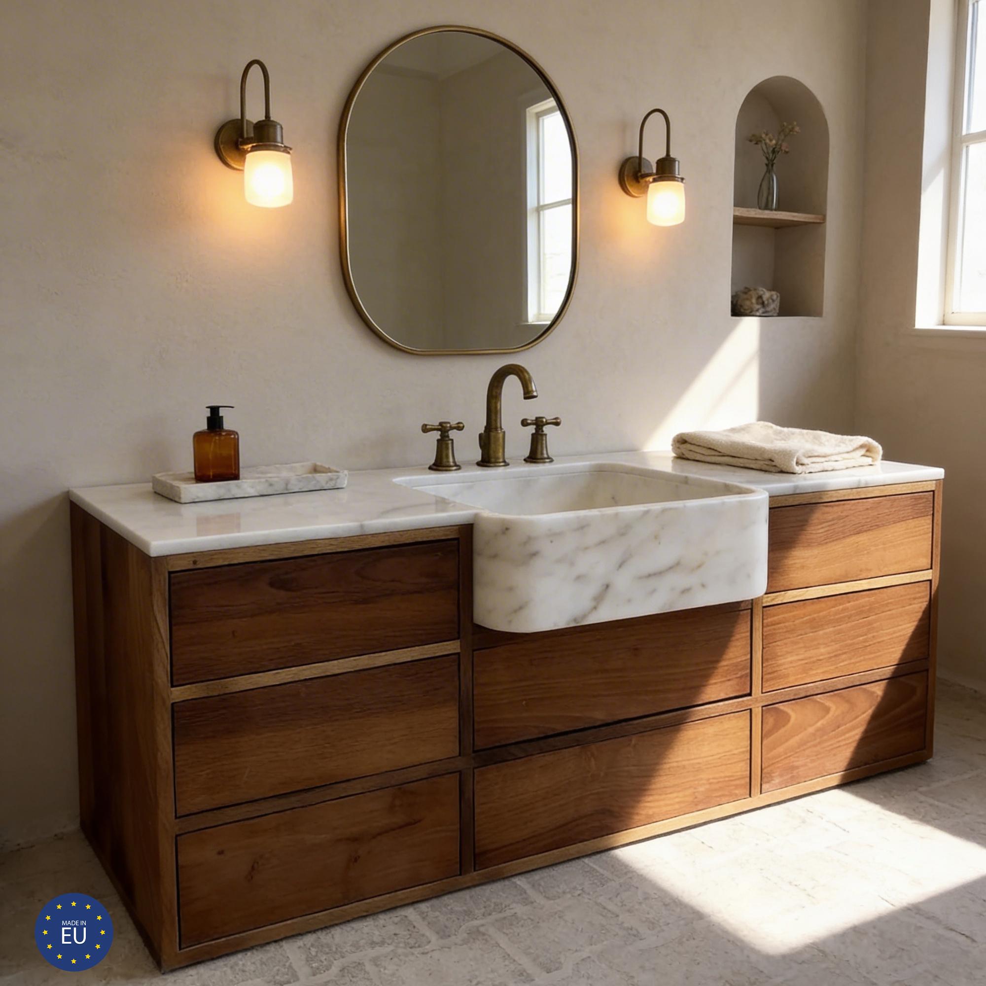 Custom Marble Sink Vanity – Natural Stone Sink and Console with Marble Sink Top, Bathroom Stone Sink for Interior Design and Vanity M6F21