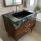 Handcrafted Nero Picasso Marble Vanity Sink for Custom Size Bathroom M6N004