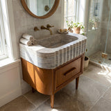 Handcrafted Travertine Fluted Marble Vanity Sink for Custom Size Bathroom M6N002