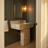 Calacatta Gold Sink | Fluted Calacatta Gold Floating Marble Basin with Backsplash and Hand Carved Detail, Small Batch Made to Order