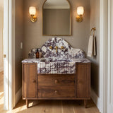 Viola Marble Sink | Fluted Calacatta Viola Marble Vanity Basin with Backsplash and Wood Vanity, Small Batch Made to Order