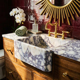 Viola Marble Sink | Hand Carved Calacatta Viola Marble Vanity Basin with Wood Vanity, Made in Small Batches