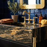 Custom Picasso Marble Vanity Basin with Backsplash and Wood Vanity, Made in Small Batches