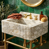 Handmade Calacatta Gold Bathroom Basin with Backsplash and Optional Metal Stand, Crafted in Limited Batches