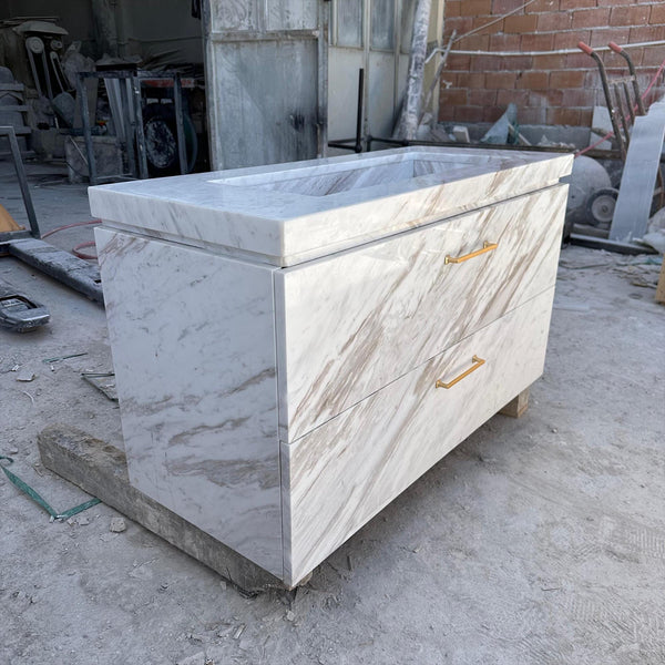Bespoke Calacatta Gold Marble Clad Vanity with Integrated Sink M6F29