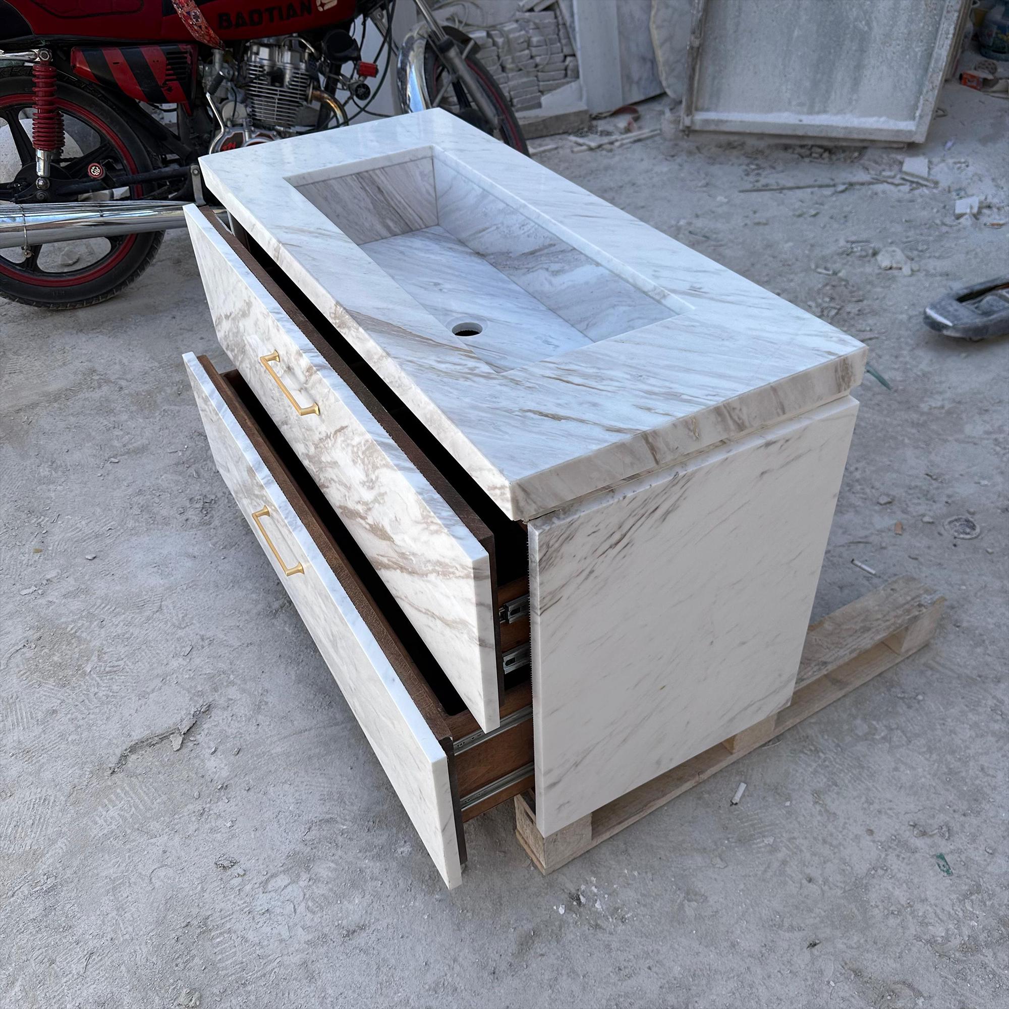 modern marble vanity with elegant hardware