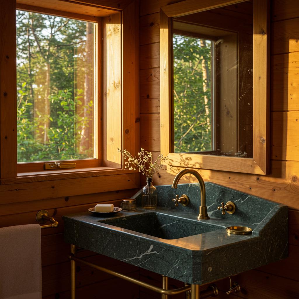 Natural Marble Sink Vanity with Brass Fixtures