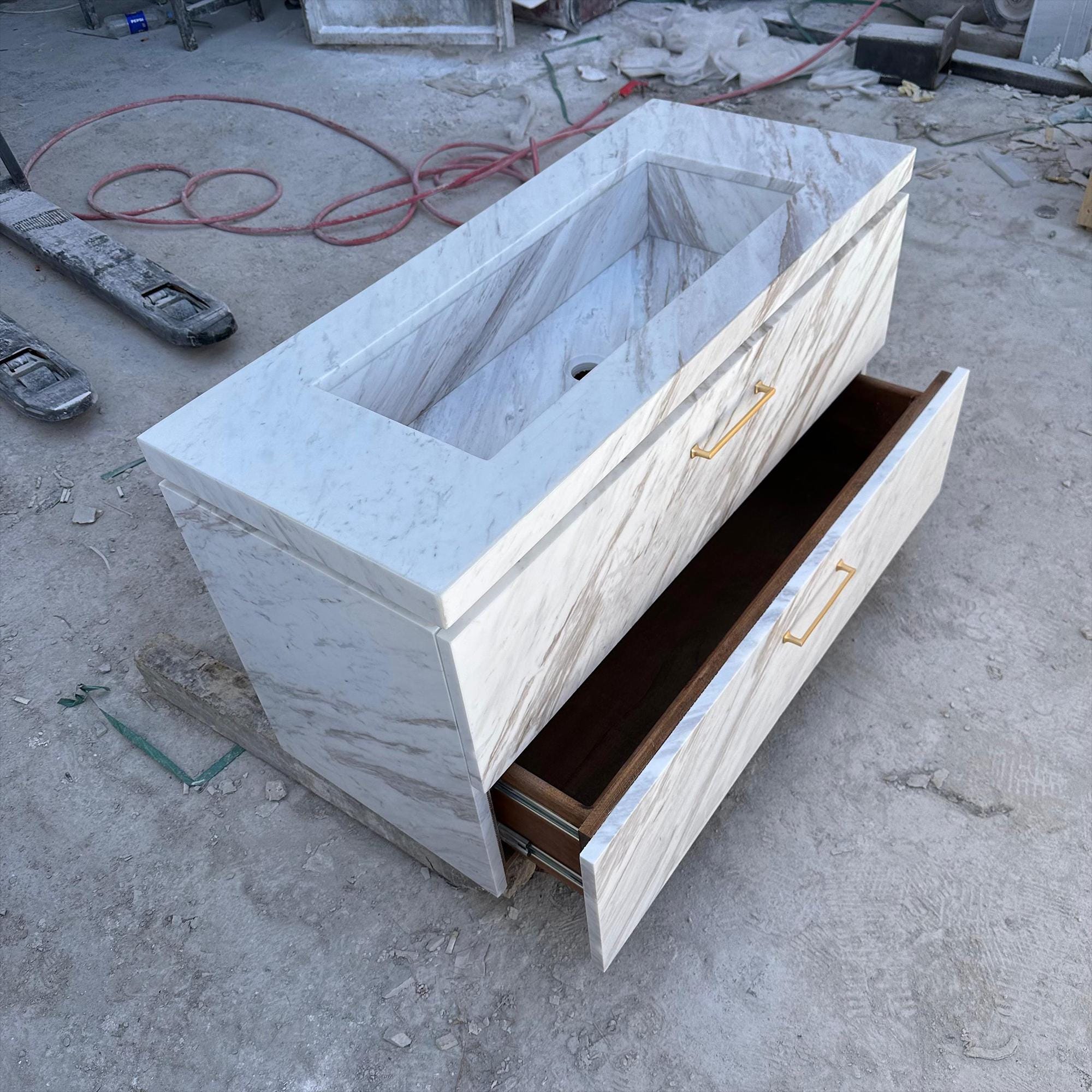 polished marble bathroom vanity with basin