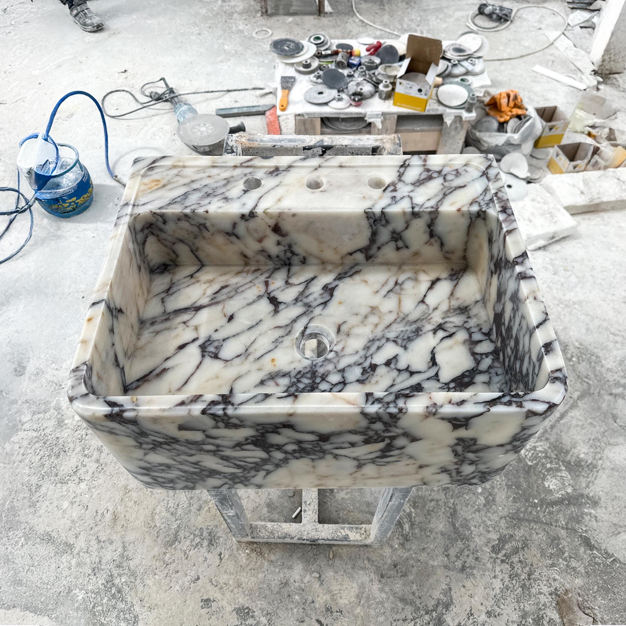 powder room marble sink in calacatta viola