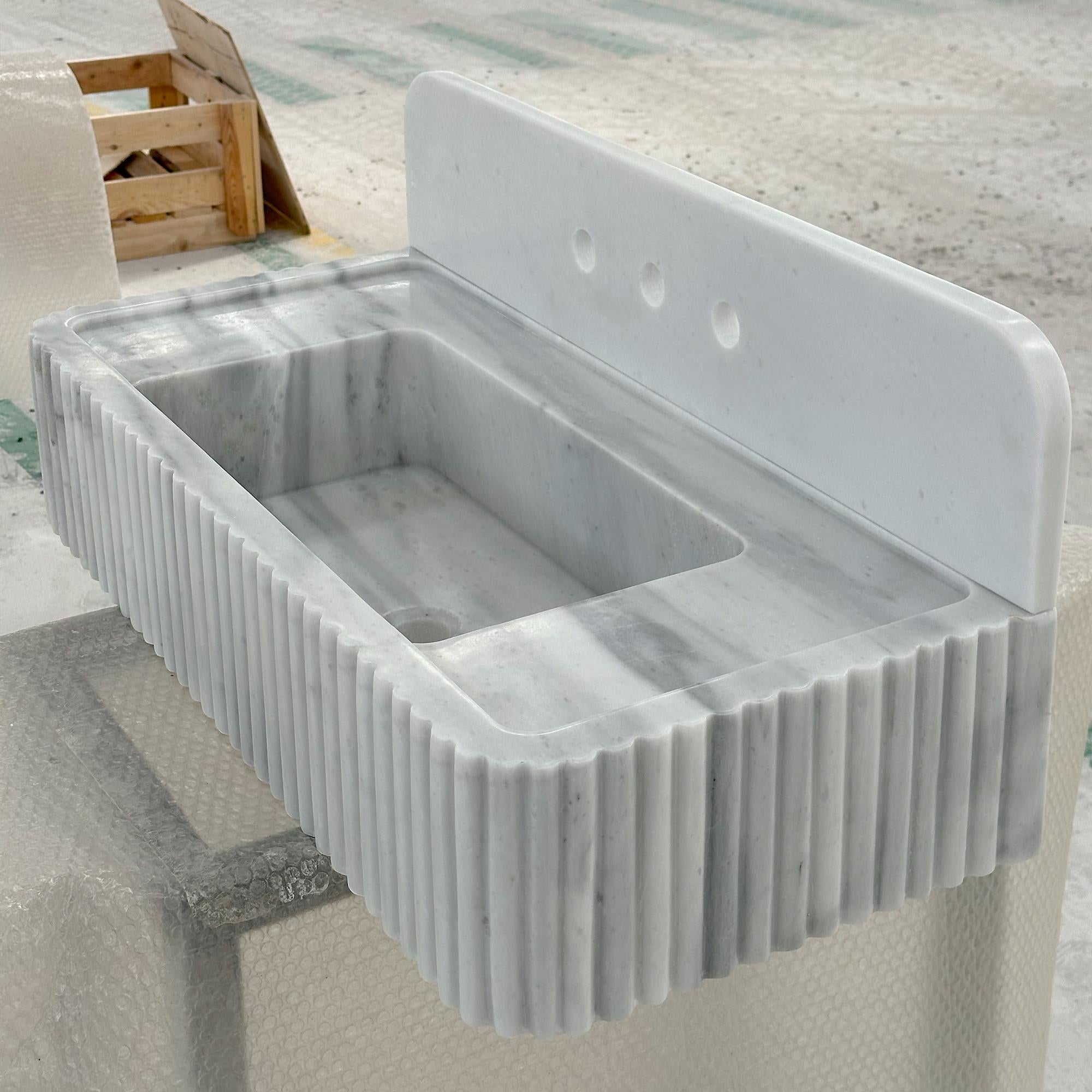 rectangular fluted carrara marble basin