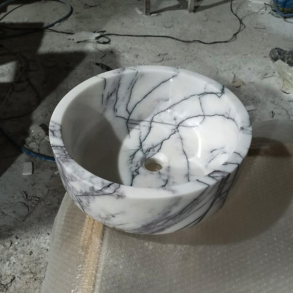 Round Marble Sink Bowl – Carrara Natural Stone Basin for Bathroom Vanity, Powder Room