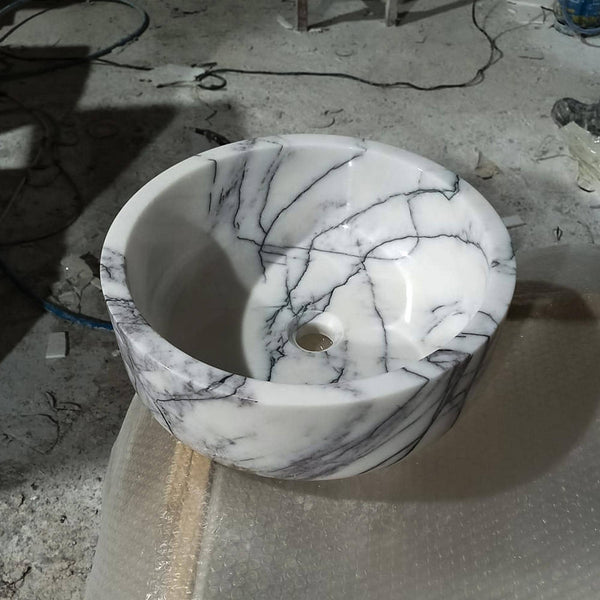 Milas Lilac Marble Round Vessel Sink – Statement Natural Stone Bowl M6S020