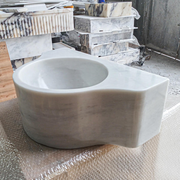 Sculptural Asymmetric Carrara Marble Wall Sink - Modern Teardrop Basin M6S47