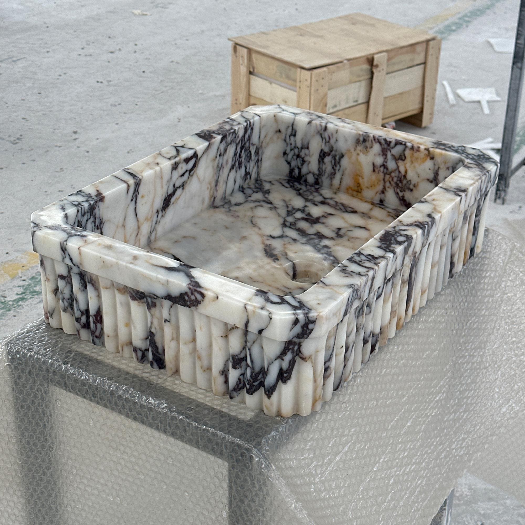 wall mounted calacatta viola marble basin