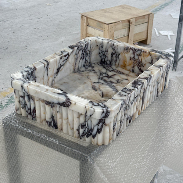 Custom Calacatta Viola Marble Wall Mount Sink - Handcrafted Luxury Vessel Sink hover